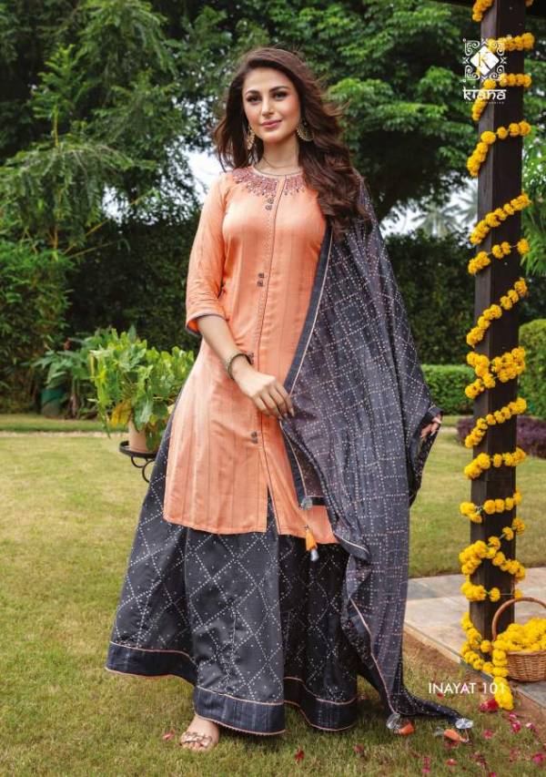 Kiana Inayat Fancy Festive Wear Kurti With Sharara And Dupatta Readymade Collection